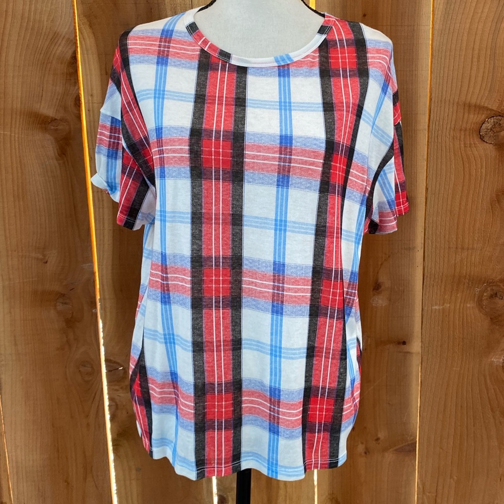 Zara plaid tee short sleeve oversize semi sheer